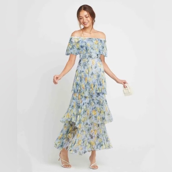 O.P.T Dresses & Skirts - O.P.T MALO FLORAL PLEATED TIERED OFF THE SHOULDER MIDI DRESS SIZE SMALL
